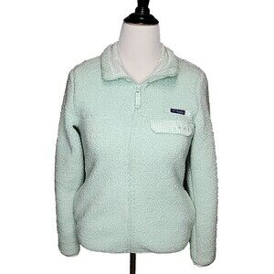 Columbia PFG Women's Mint Green Sherpa Gingham Full Zip Puffy Jacket Size S EUC